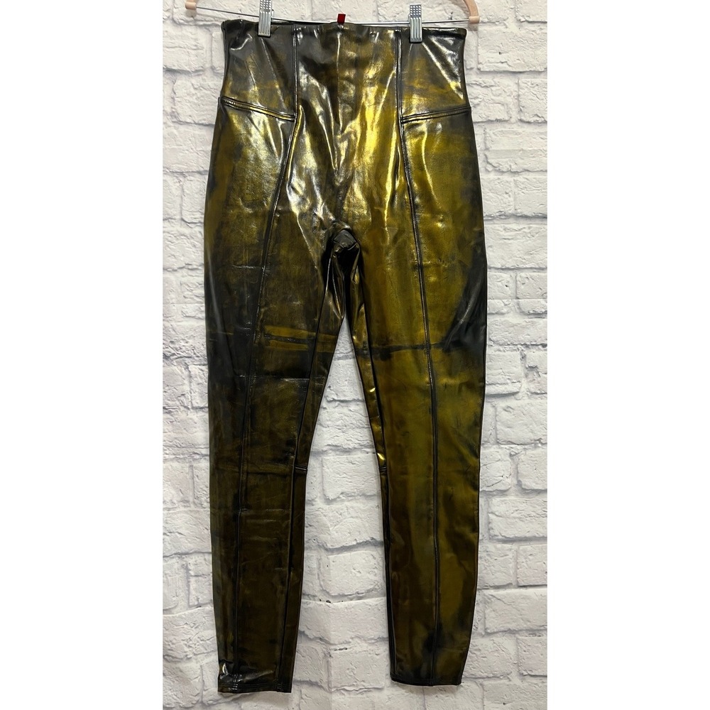 Assets Spanx Leggings Size La Large Retro Metallic Gold Rave Grunge Faux Leather